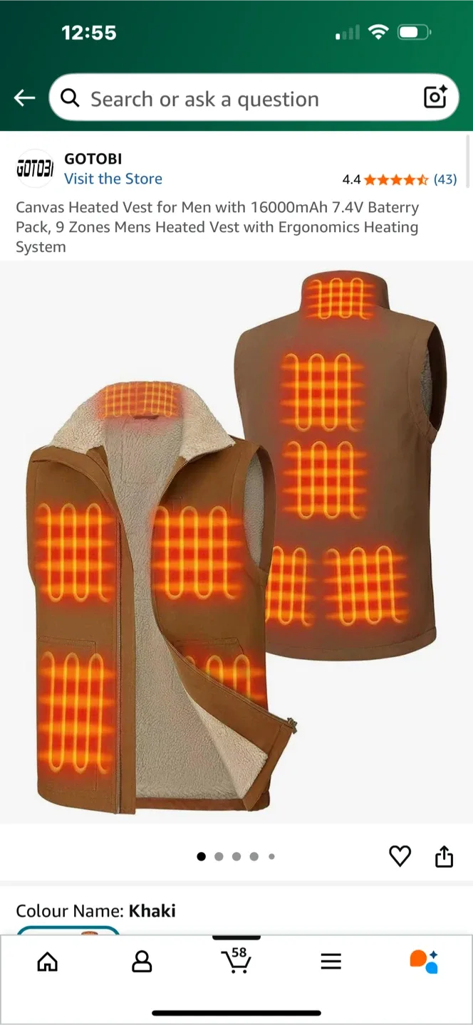 GOTOBI Canvas Heated Vest - Khaki