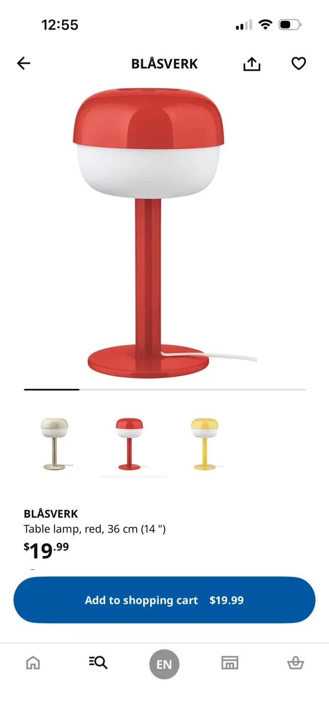 IKEA BLÅSVERK Table Lamp - Red, 36 cm
