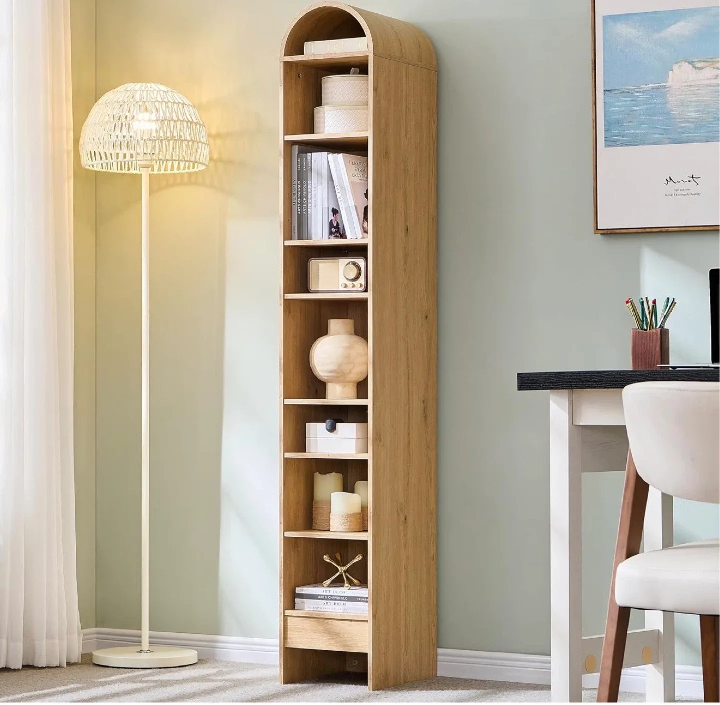 NEW 67" Tall Wood Arched Bookshelf Shoe Shelf Bathroom Storage