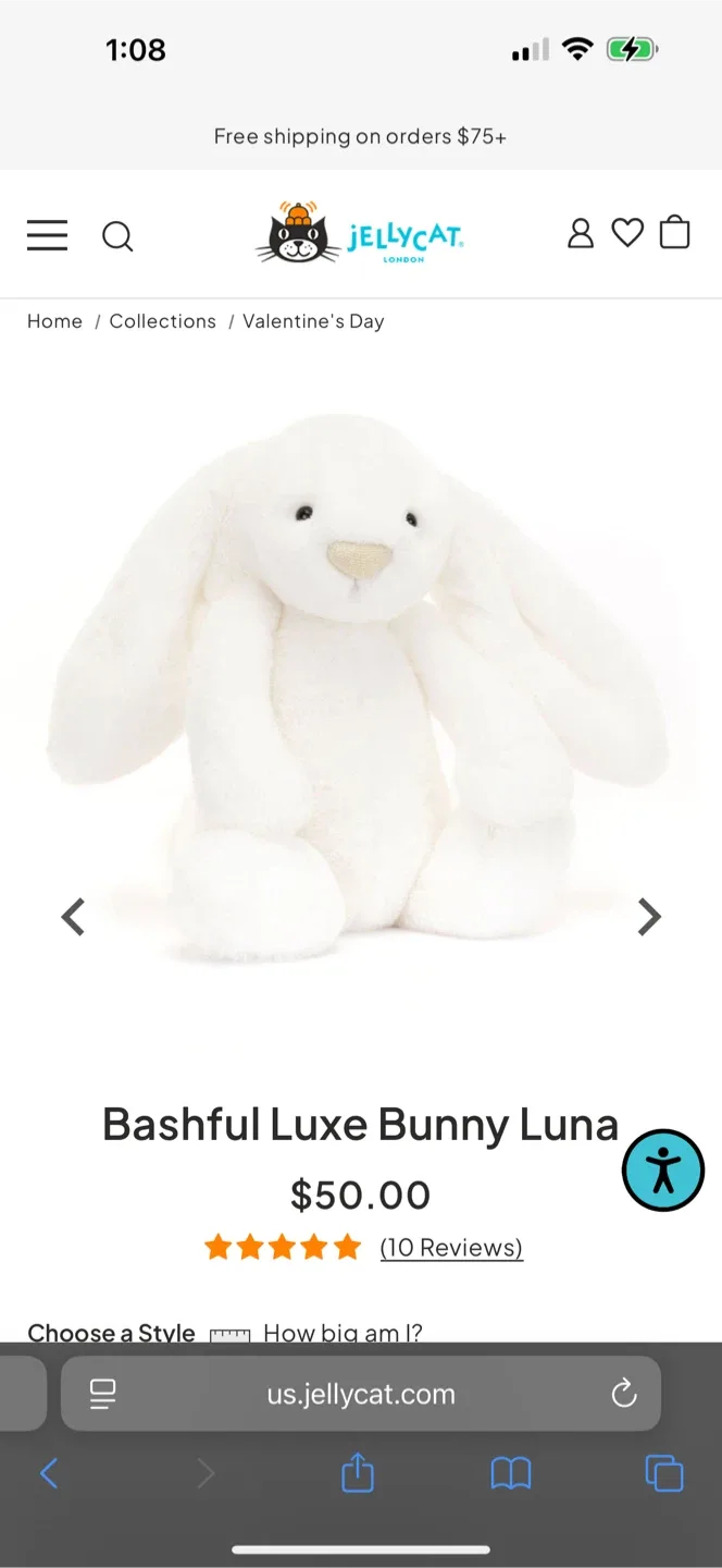 Jellycat Bashful Luxe Bunny Luna - White Plush Toy image indicator(3)
