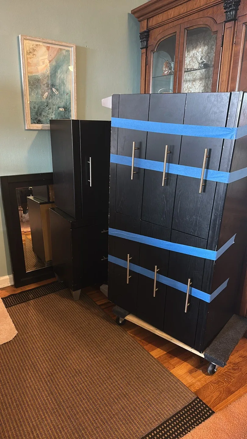 Black Bedroom Set - Dresser, Nightstands + Matching mirror image indicator(4)