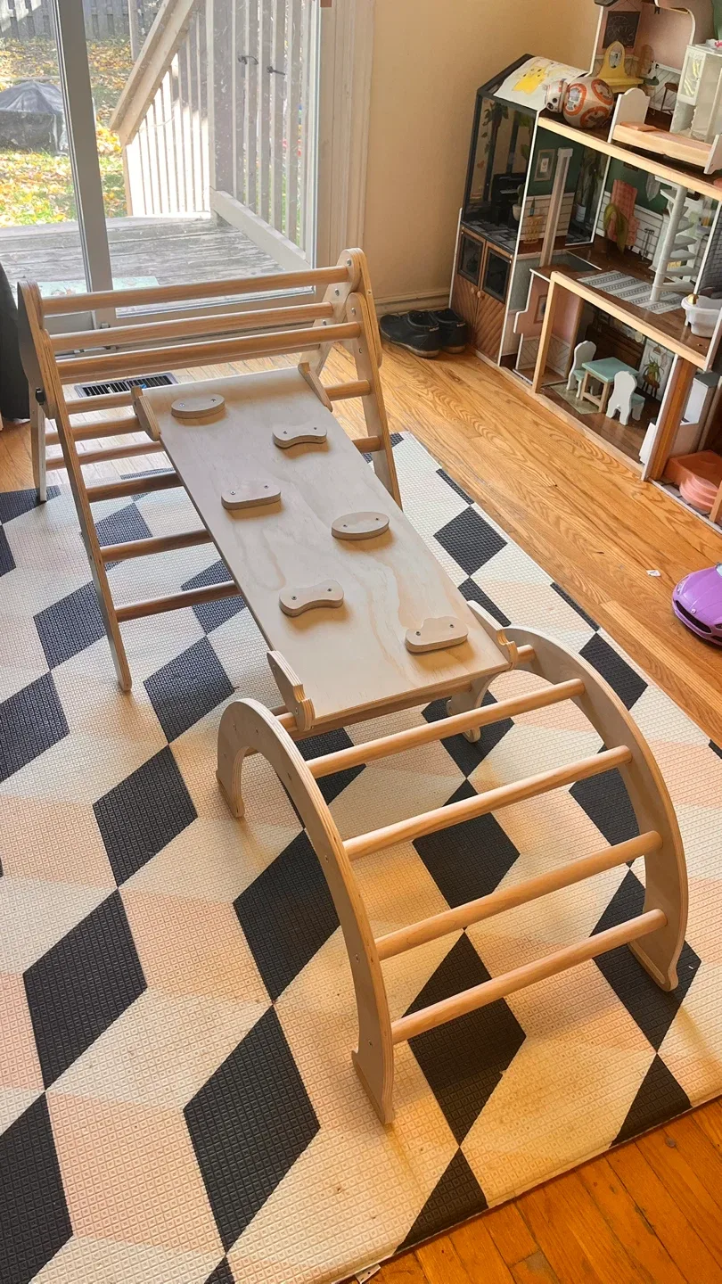 Wooden Climbing Triangle with Ramp and Rock Wall image indicator(3)