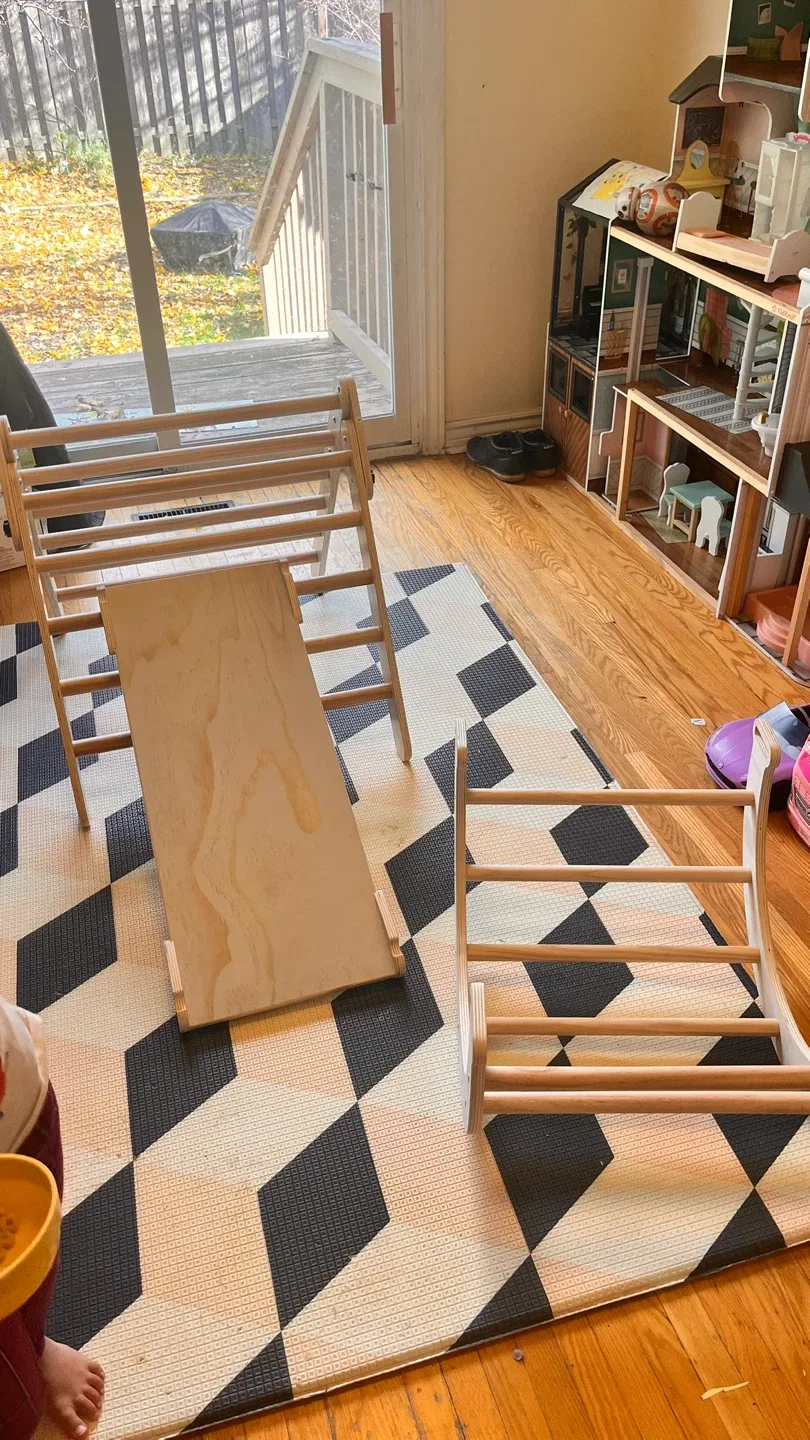 Wooden Climbing Triangle with Ramp and Rock Wall image indicator(2)