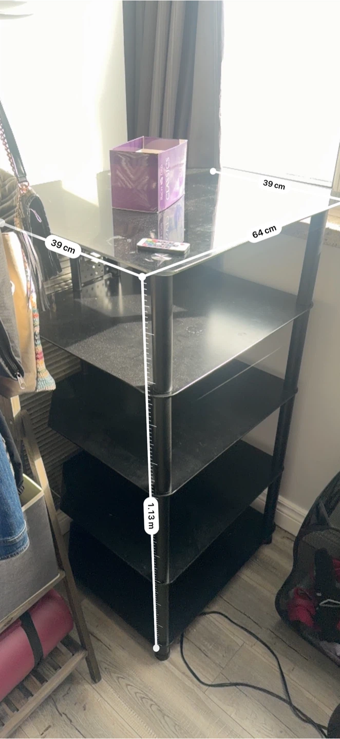 Black Glass Shelf Unit - 113cm Height - photo 2