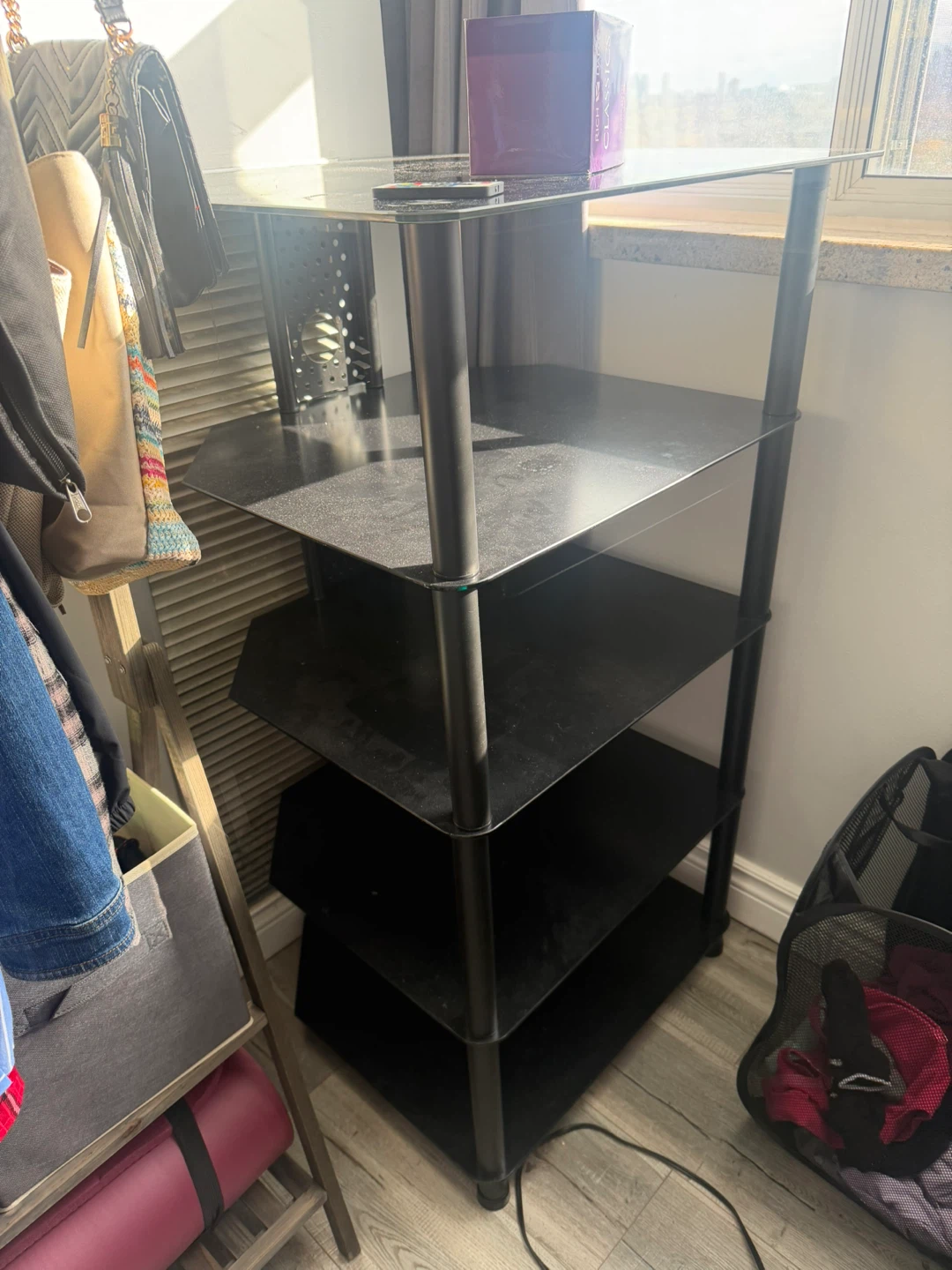 Black Glass Shelf Unit - 113cm Height