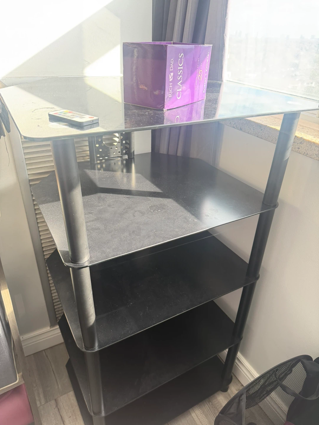 Black Glass Shelf Unit - 113cm Height - photo 3