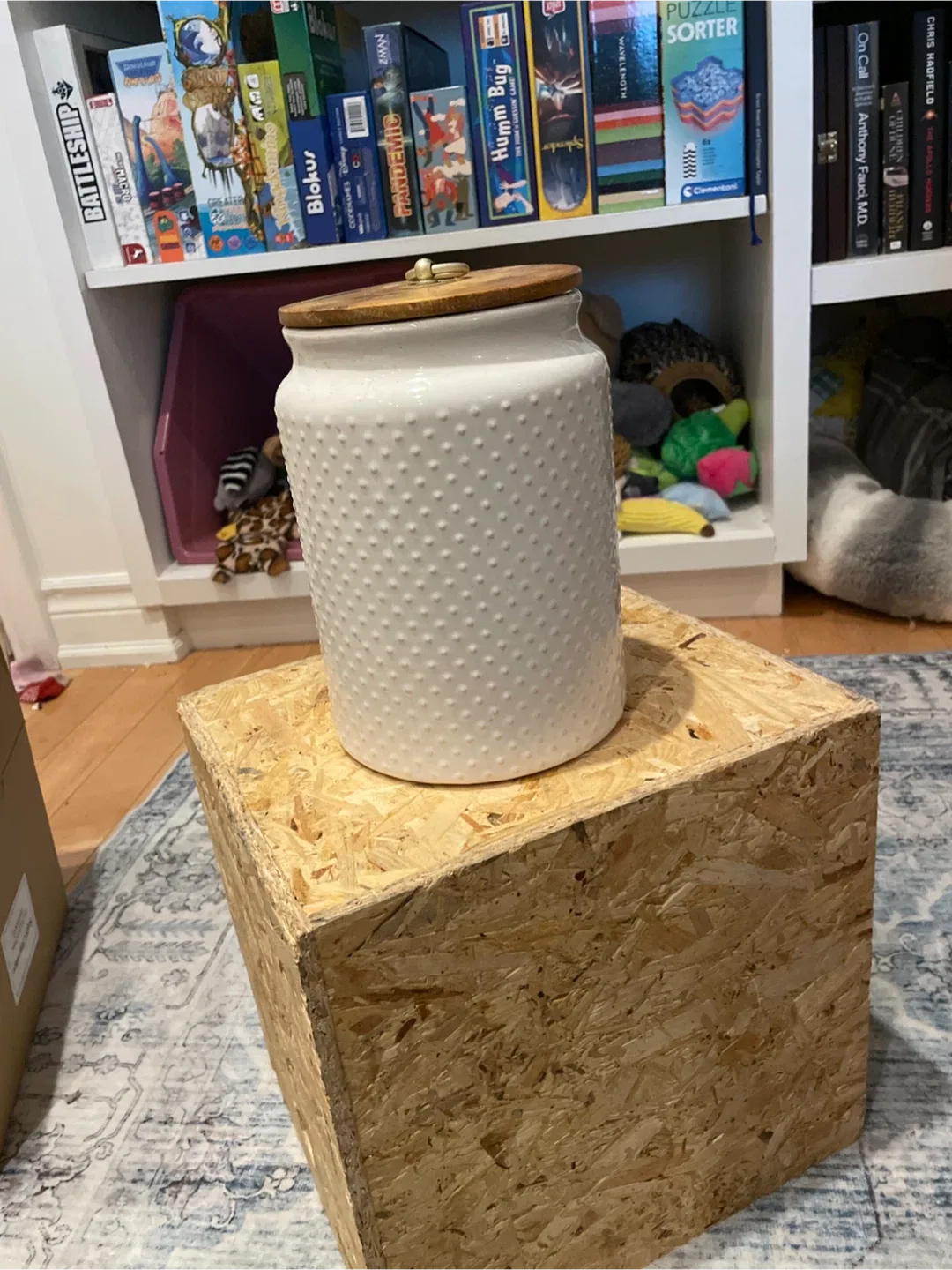White Ceramic Jar with Wooden Lid