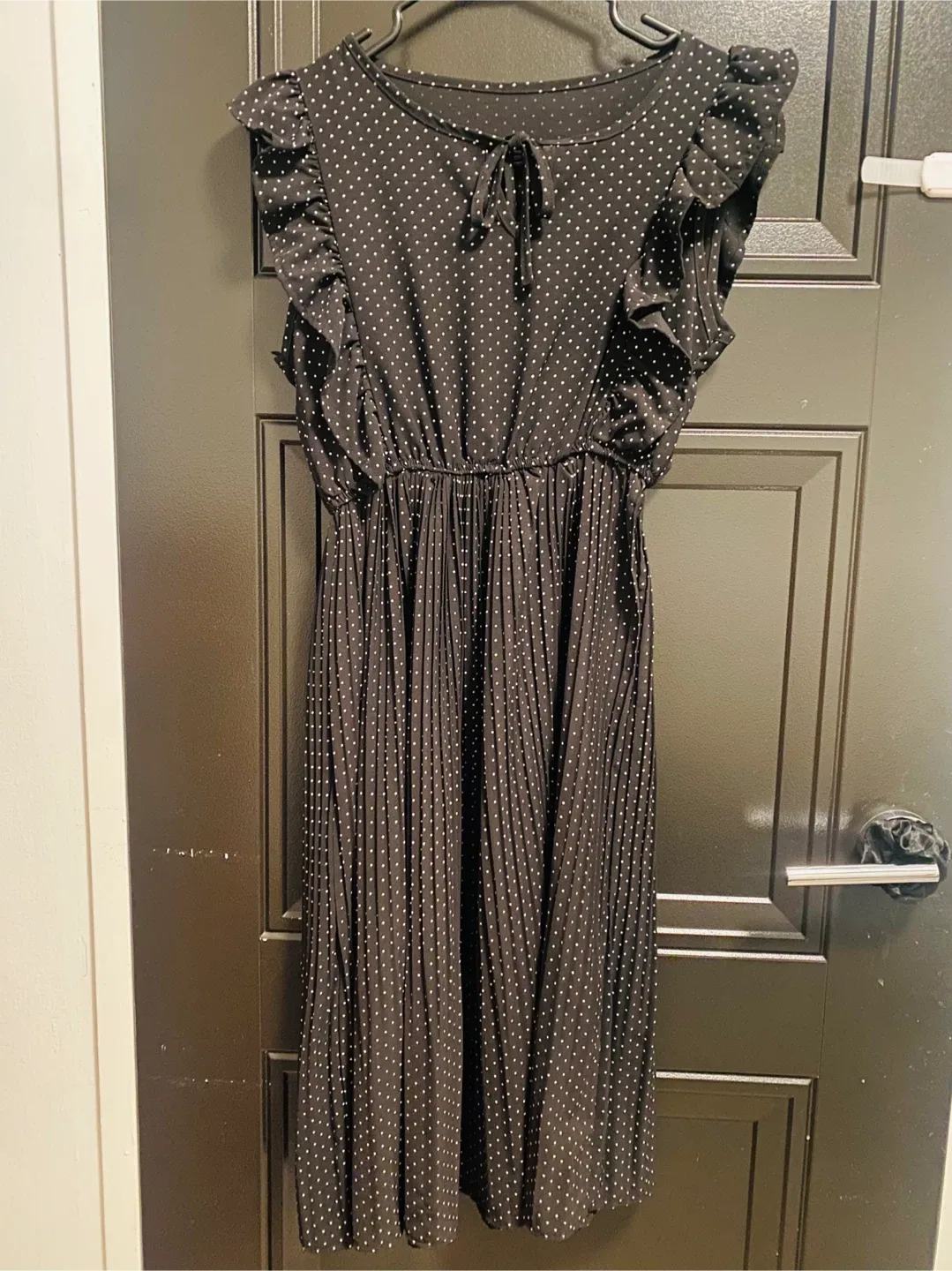 Black Polka Dot Ruffle Dress - Size S