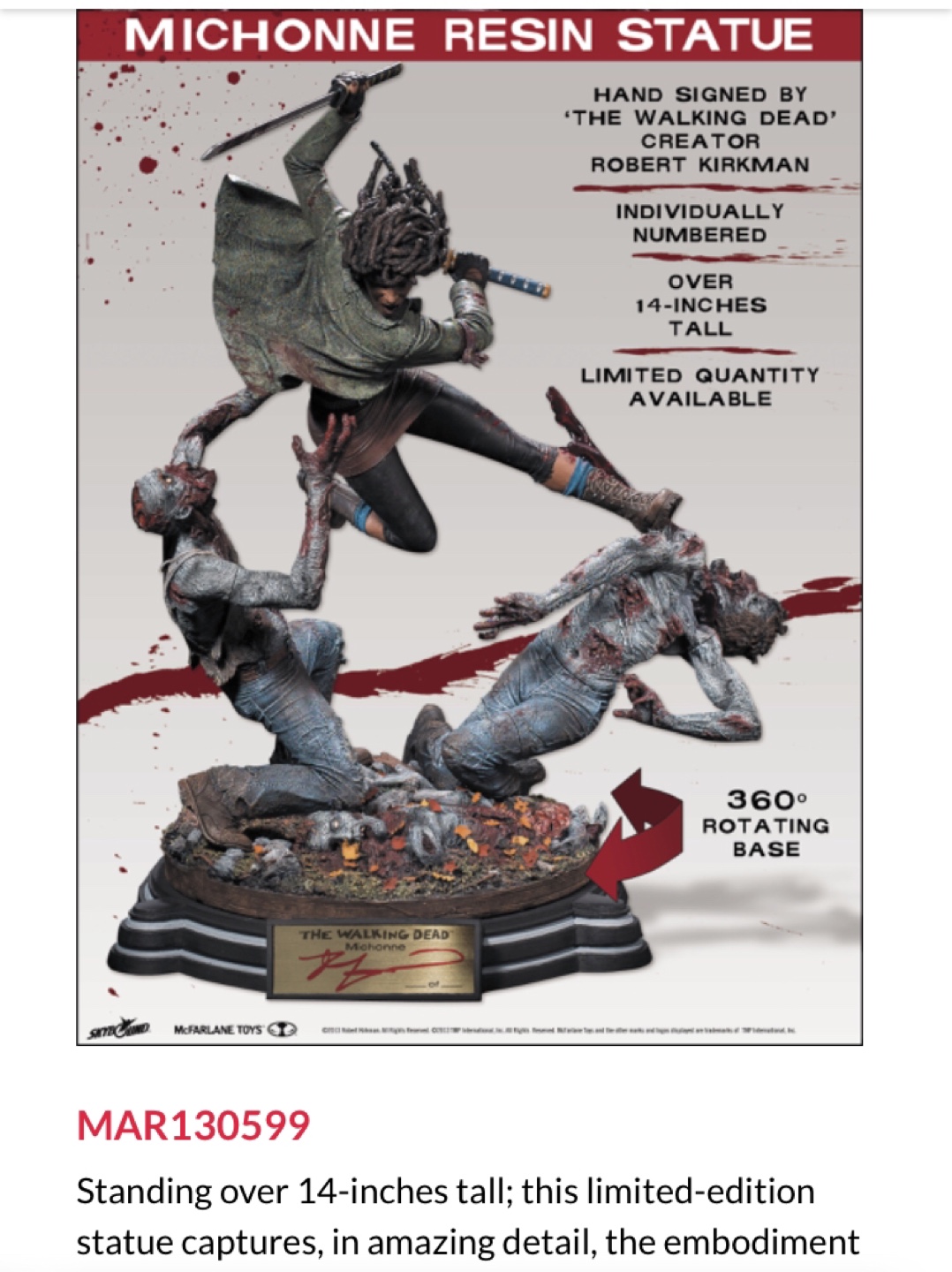 Michonne Mcfarlane resin statue in box the walking dead