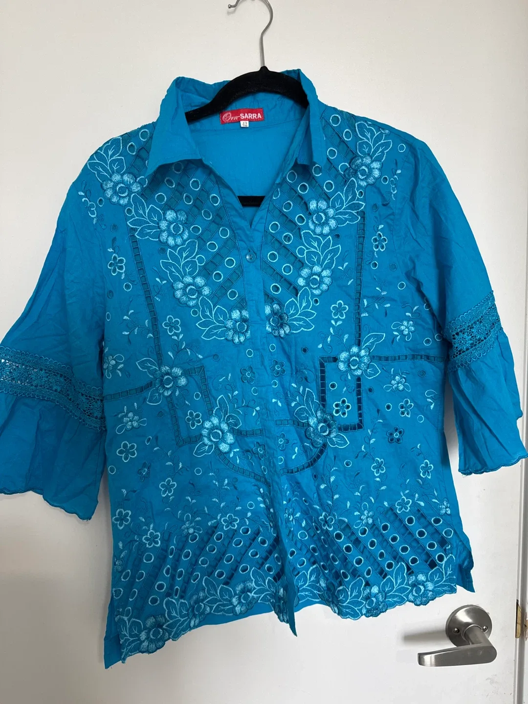 Om Sarra Blue Embroidered Blouse - Size 42 image indicator(2)