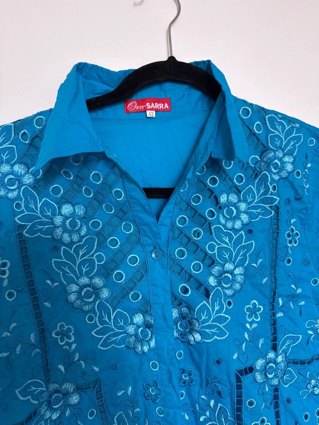Om Sarra Blue Embroidered Blouse - Size 42 image indicator(3)