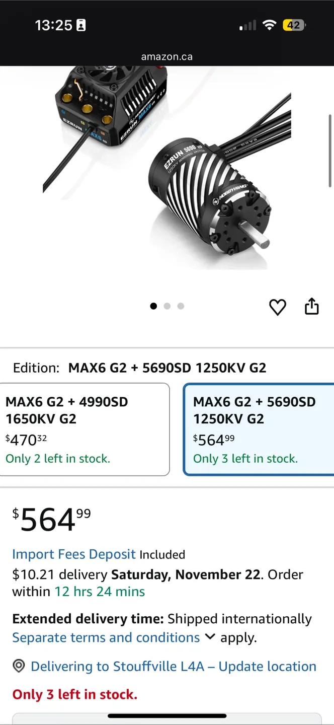 *New* $635 Hobbywing Ezrun MAX6 G2 + 5690SD 1250KV G2 Combo image indicator(3)