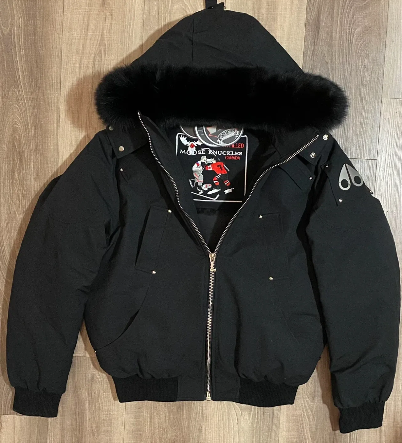 Moose Knuckles Black Down-Filled Bomber Jacket image indicator(6)