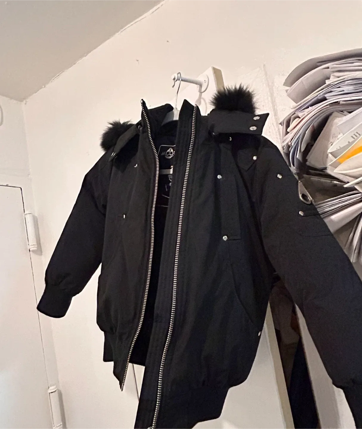 Moose Knuckles Black Down-Filled Bomber Jacket