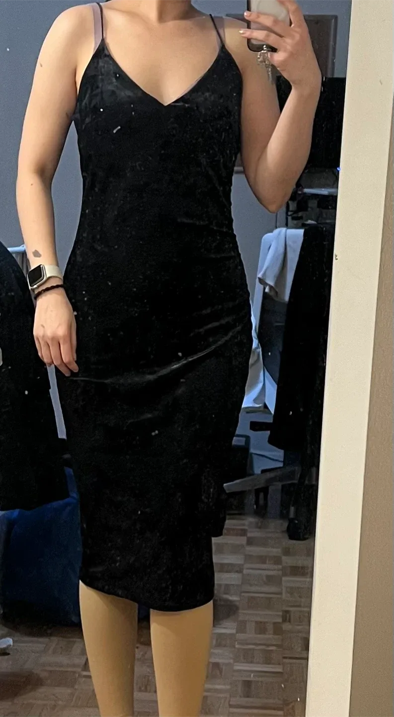 Black Velvet Bodycon Midi Dress