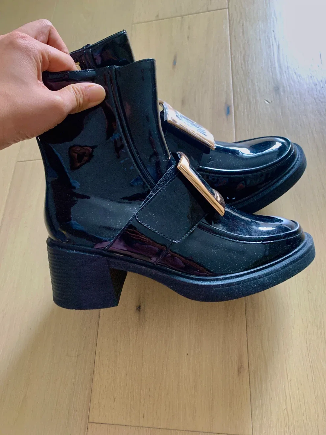 New Fashion Black Patent Leather Ankle Boots - Size 7 image indicator(3)