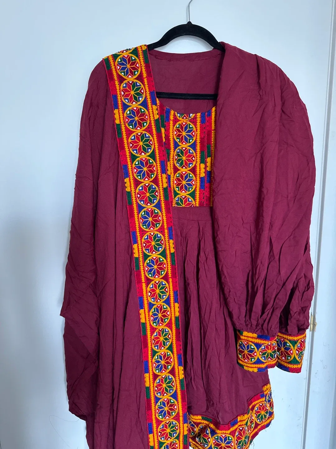 Afghani Burgundy Embroidered Dress image indicator(3)