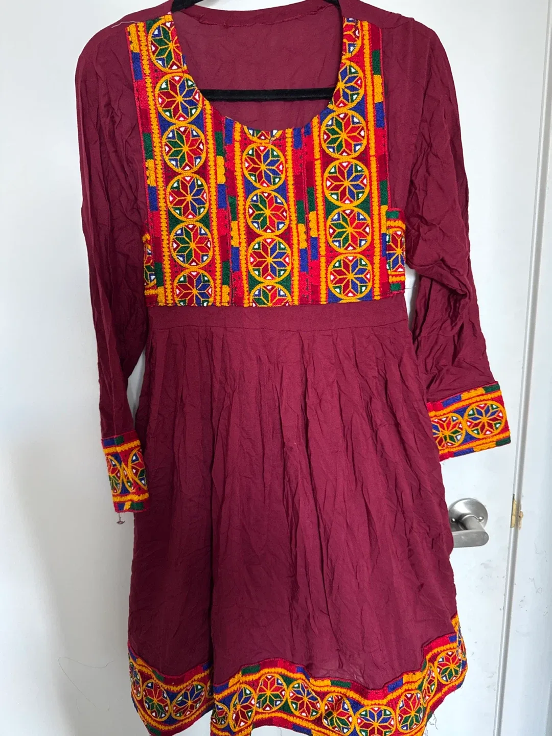 Afghani Burgundy Embroidered Dress