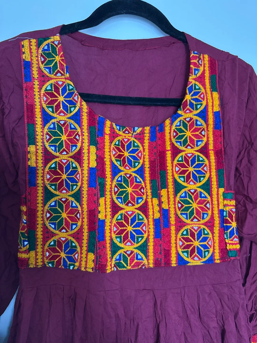 Afghani Burgundy Embroidered Dress image indicator(2)