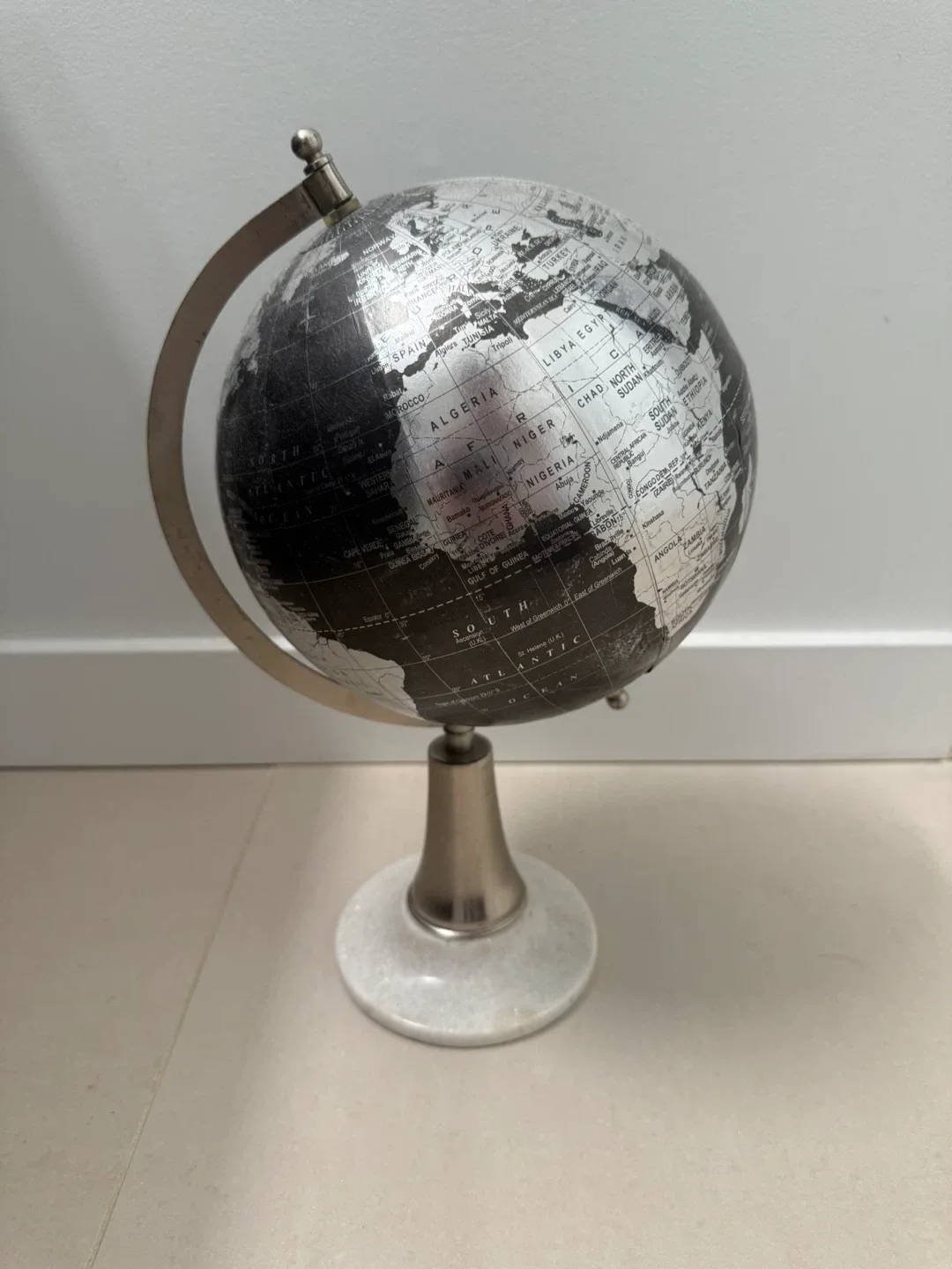 Silver and Black World Globe