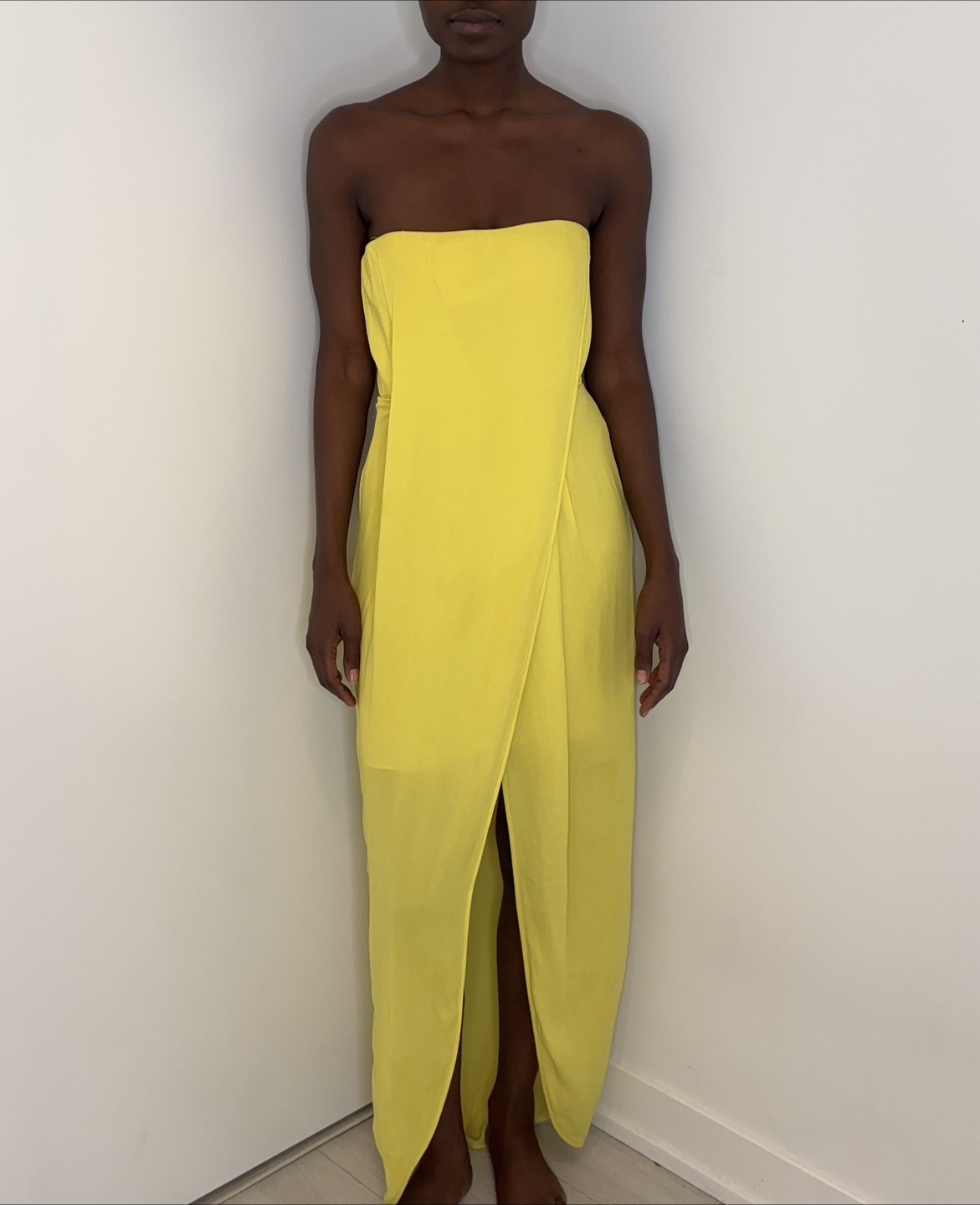 BCBGMAXAZRIA Yellow Chiffon Strapless Maxi Gown 2