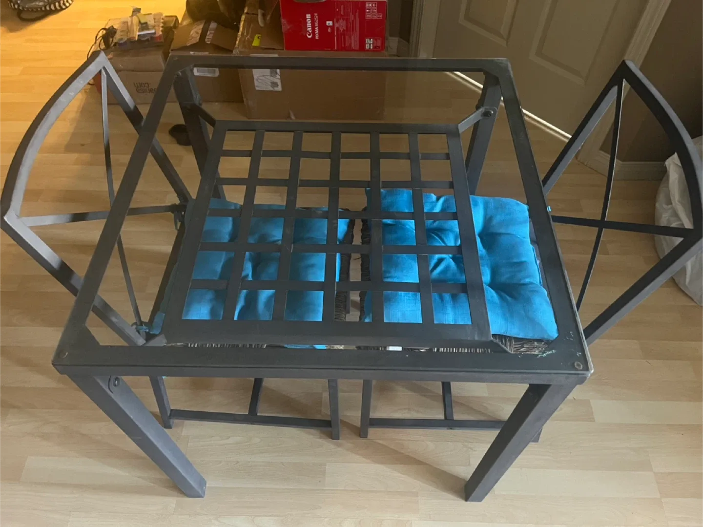 Outdoor Dining Table with 2 Chairs - Turquoise Cushions