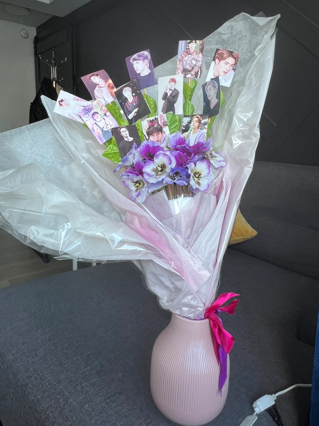 Flower Bouquet with BTS JIN Photo cards