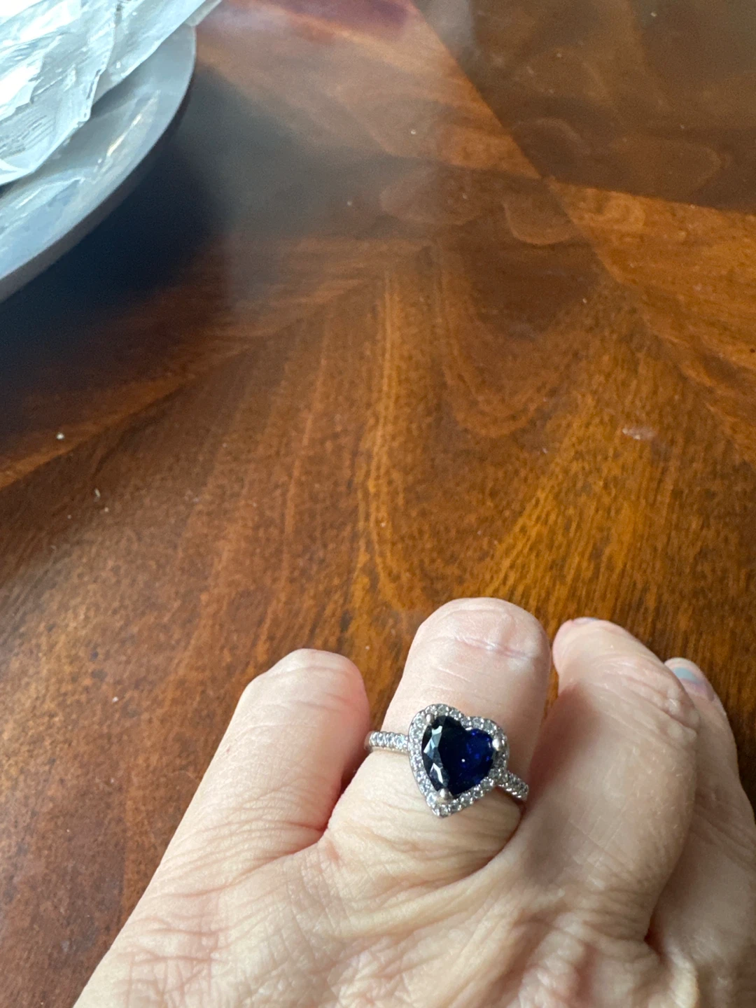 Heart-shaped Ring with Dark Blue Stone