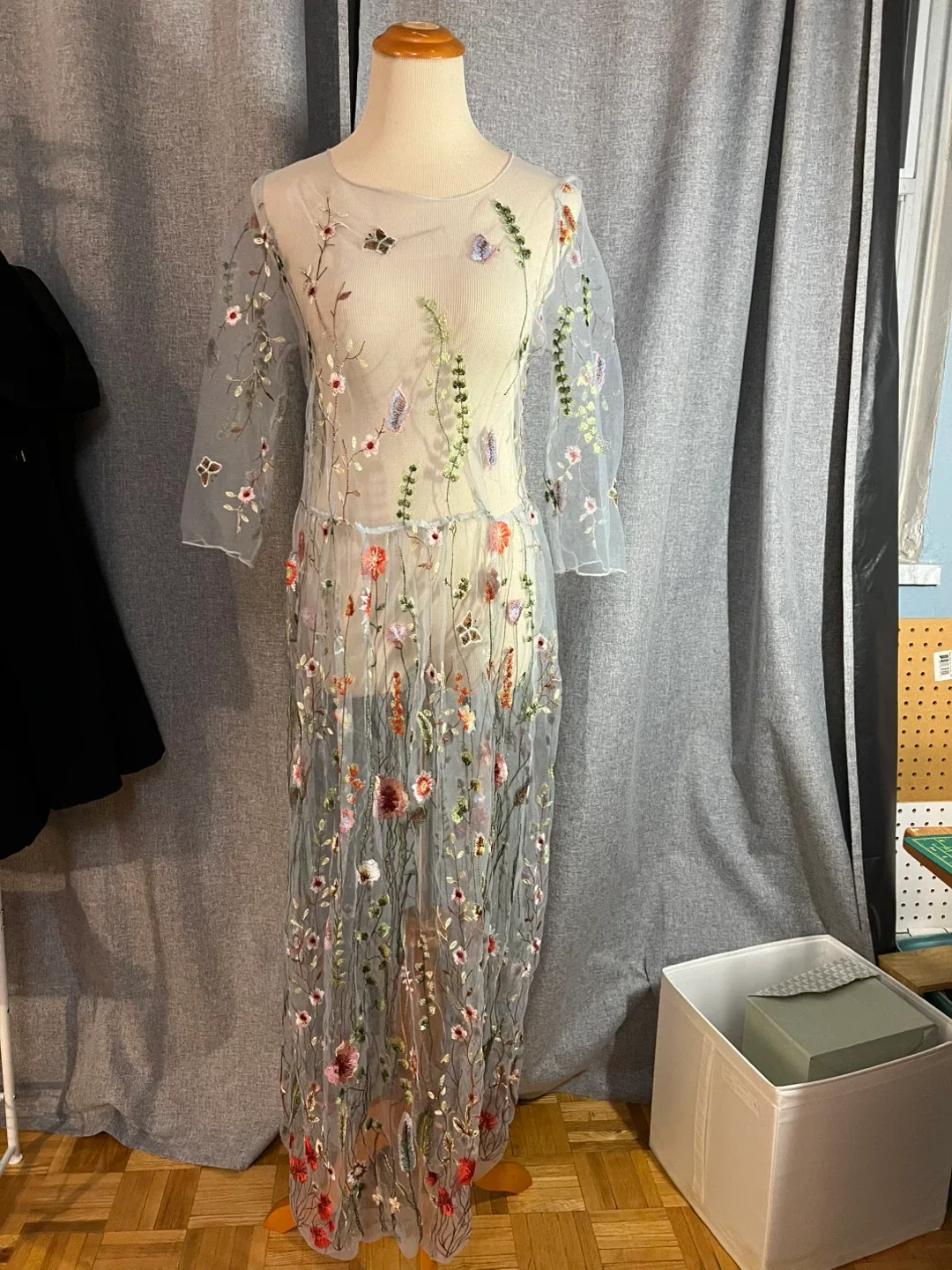 Floral Embroidered Mesh See Through Maxi Dress image indicator(2)