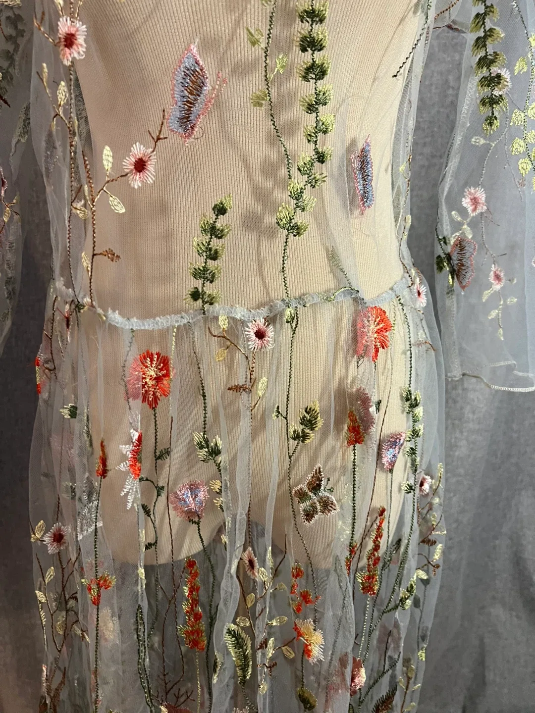 Floral Embroidered Mesh See Through Maxi Dress