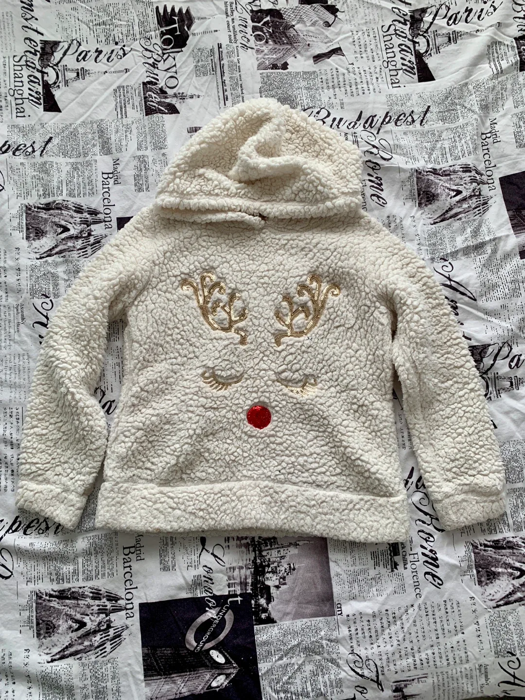 Reindeer Sherpa Hoodie - Size 10