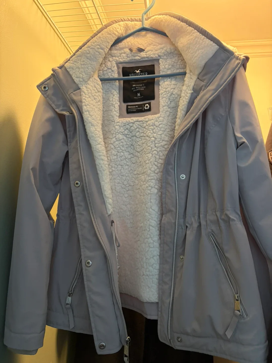 Hollister Light Grey Hooded Jacket - Size M image indicator(2)