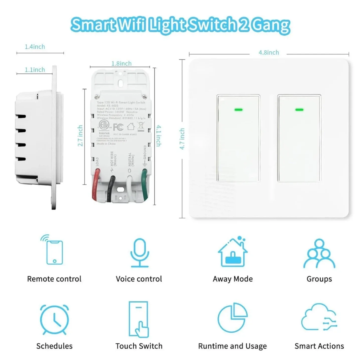 Smart WiFi Light Switch 2 Gang - New in Box! image indicator(3)