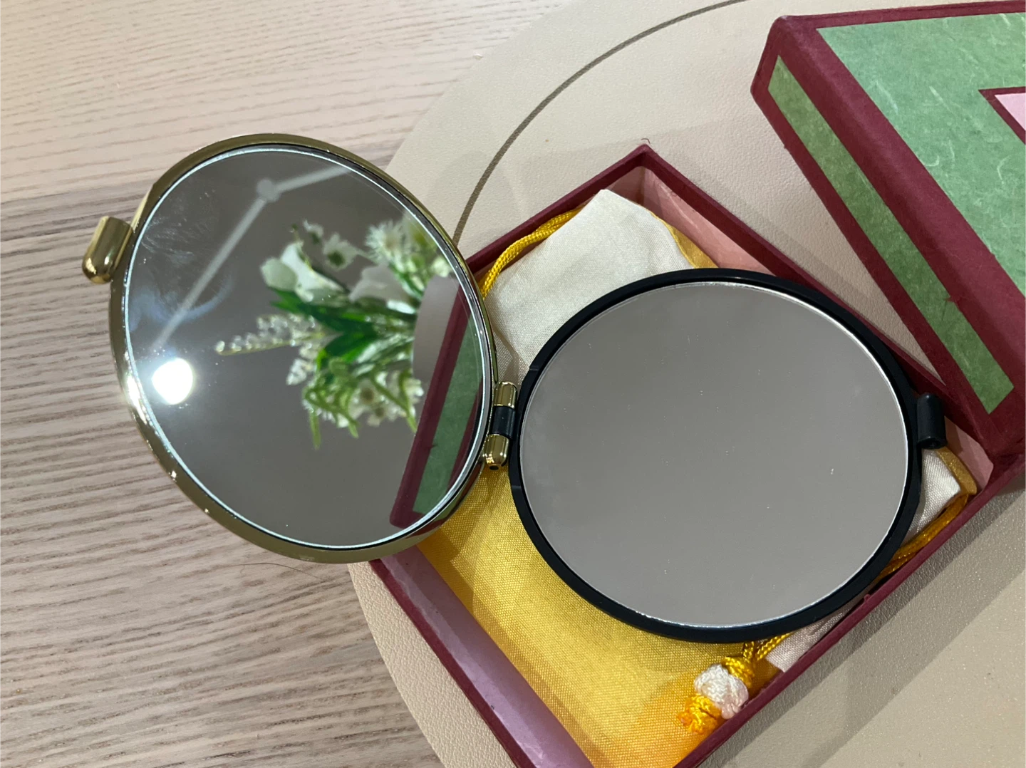 Compact Hand Mirror with Embroidered Design - photo 2