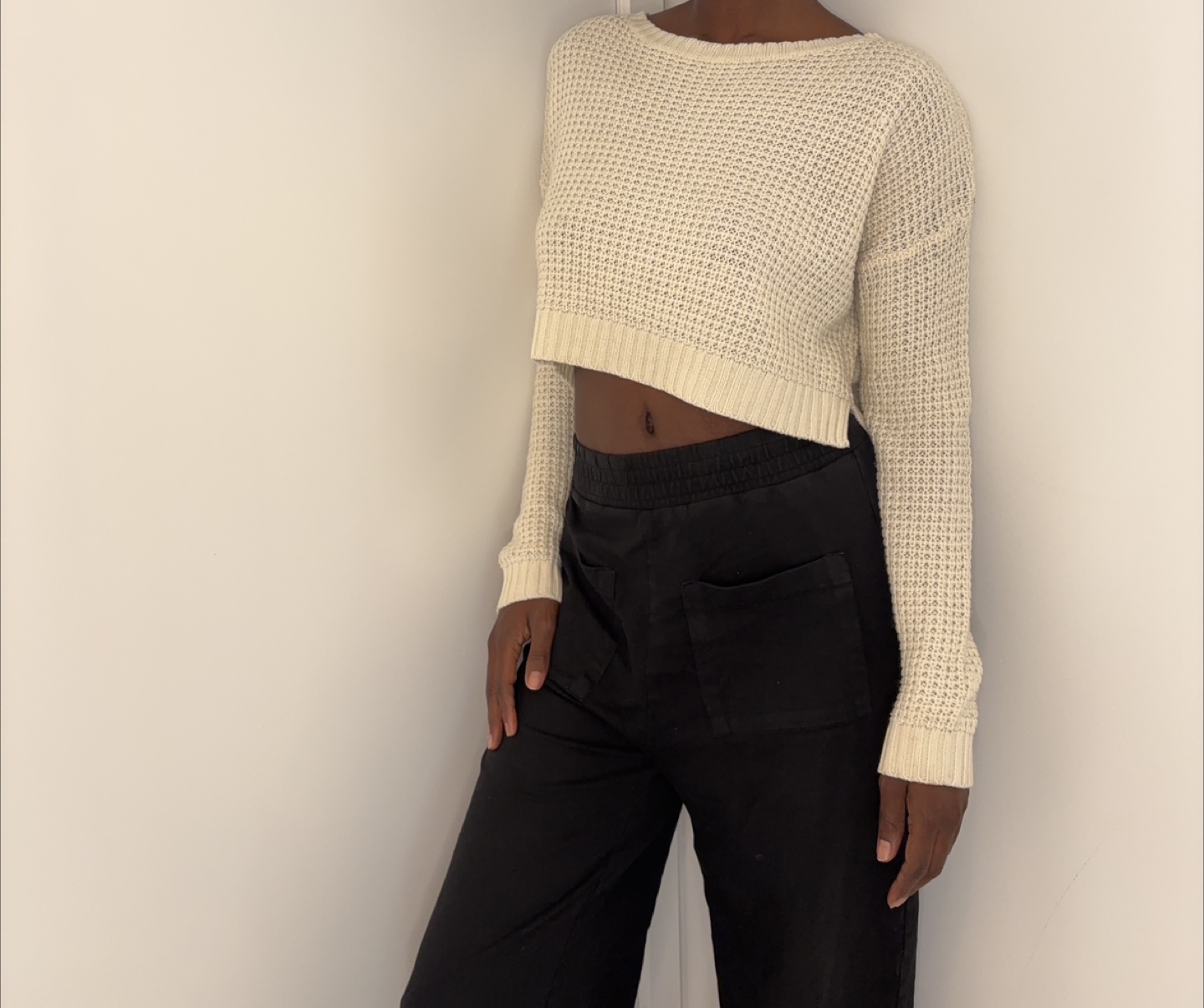 U 2 B Cream Waffle Knit Cropped Sweater Size M/M - photo 3