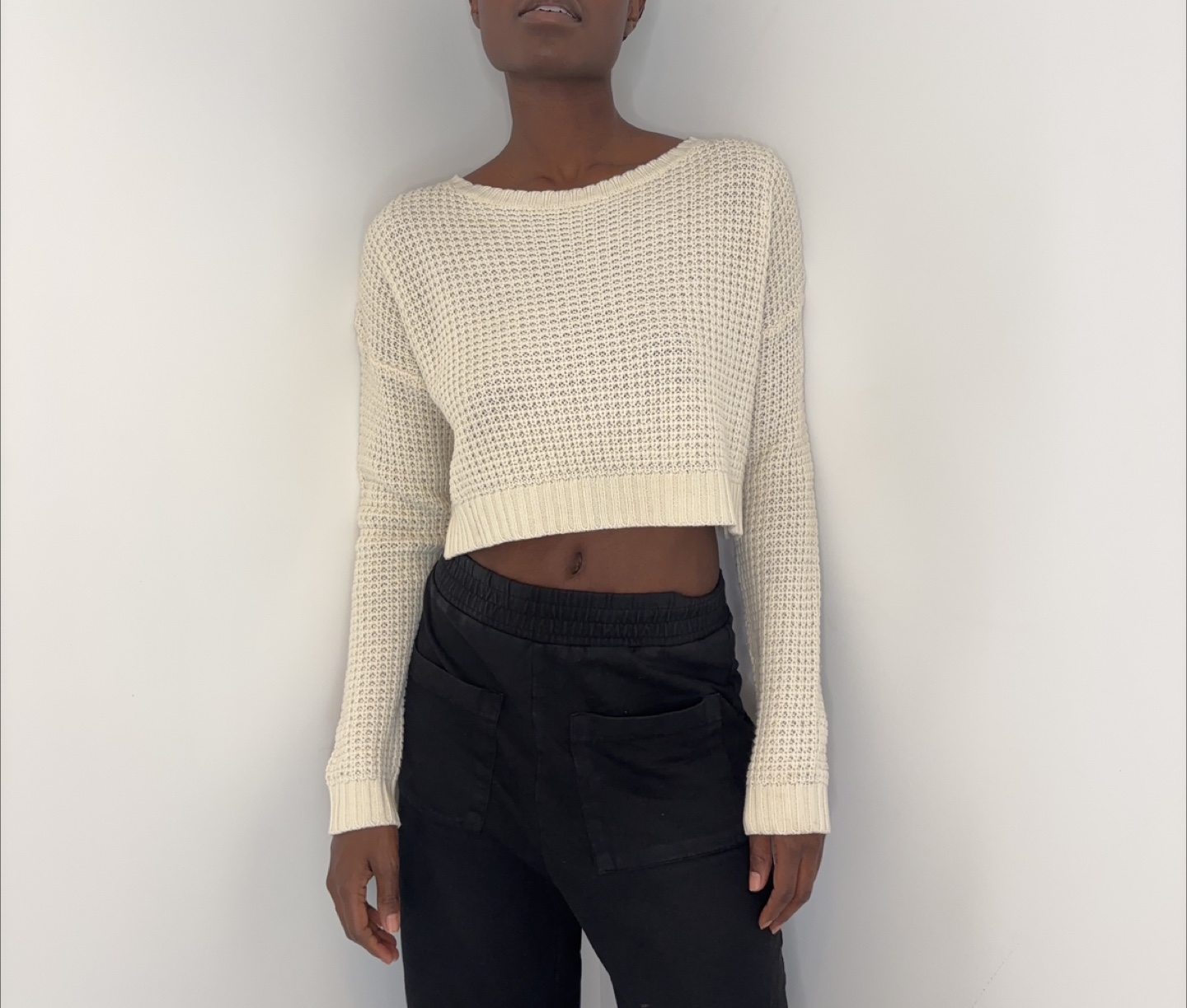 U 2 B Cream Waffle Knit Cropped Sweater Size M/M