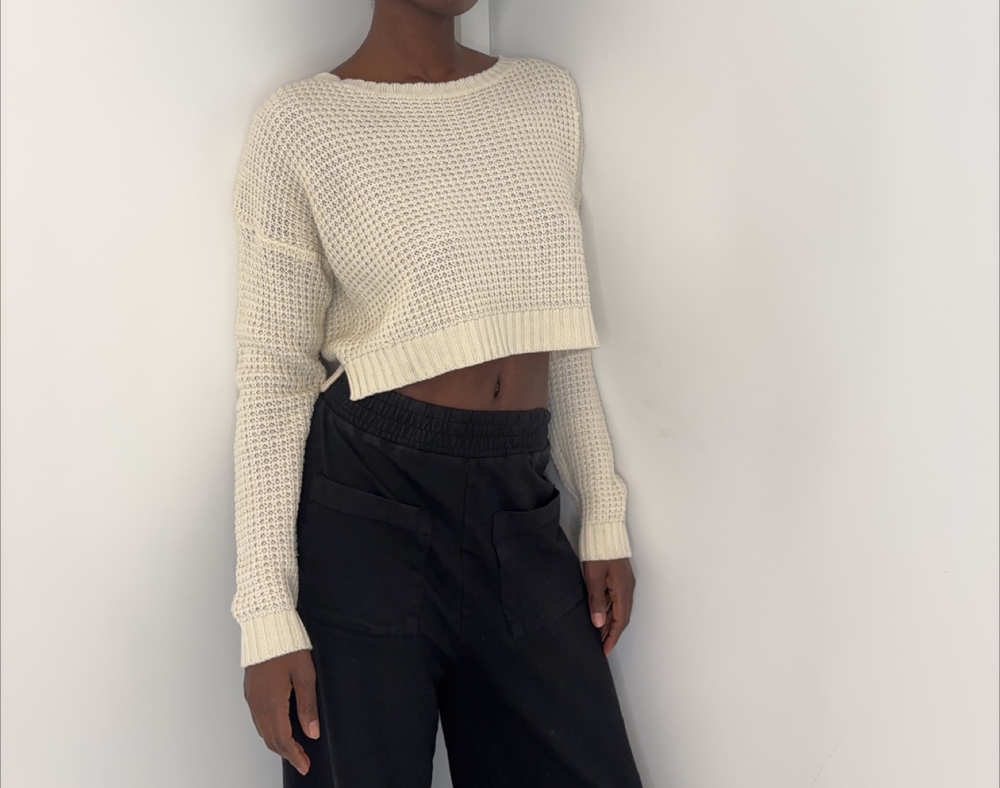 U 2 B Cream Waffle Knit Cropped Sweater Size M/M - photo 2