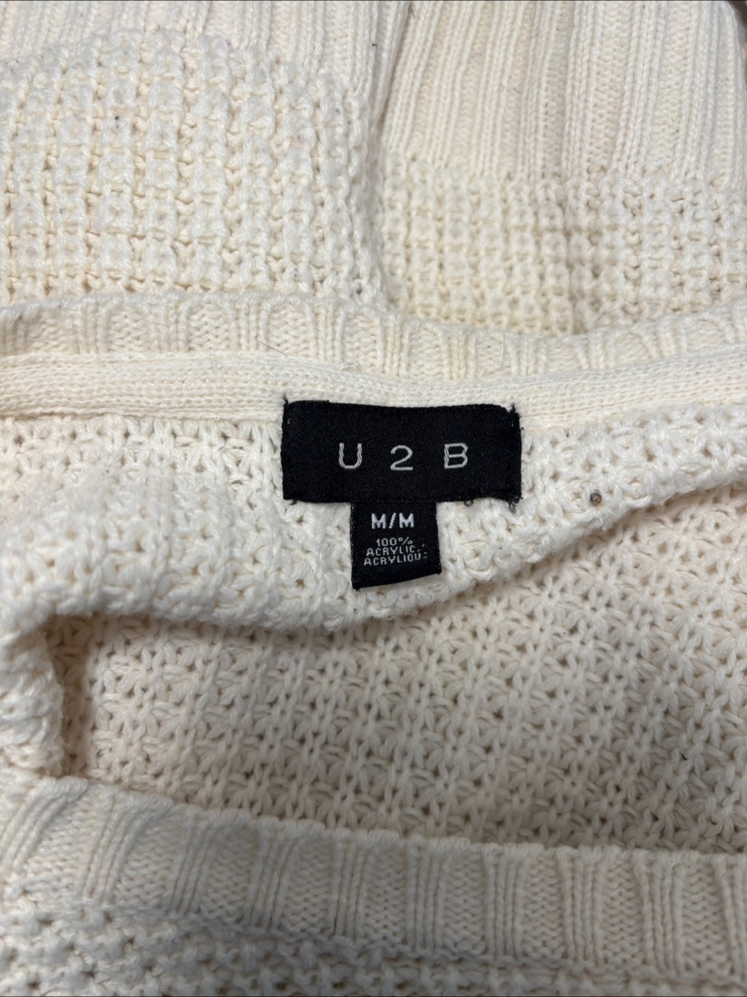 U 2 B Cream Waffle Knit Cropped Sweater Size M/M - photo 5