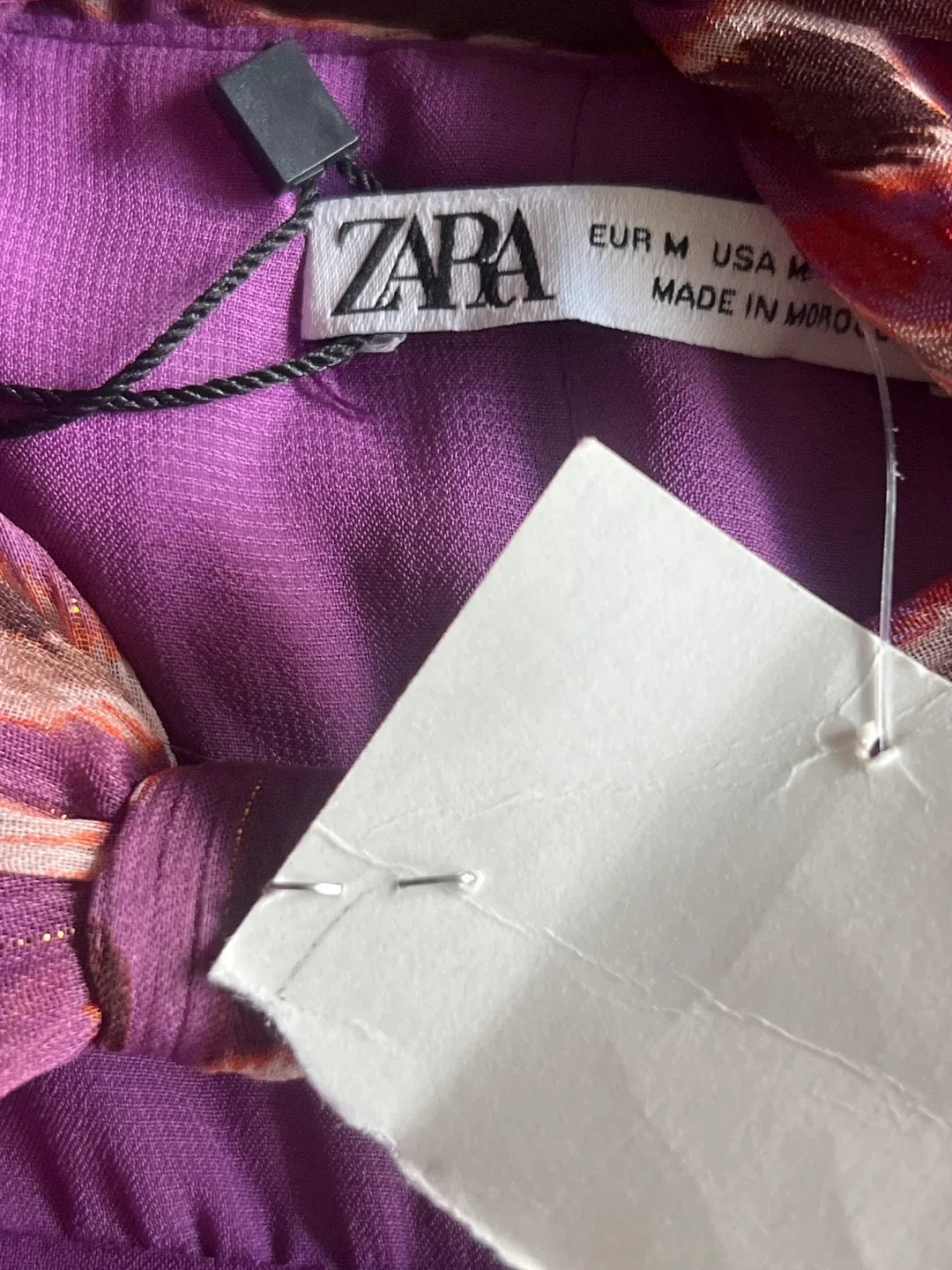 Zara Purple Patterned Ruched Dress - Size M image indicator(3)