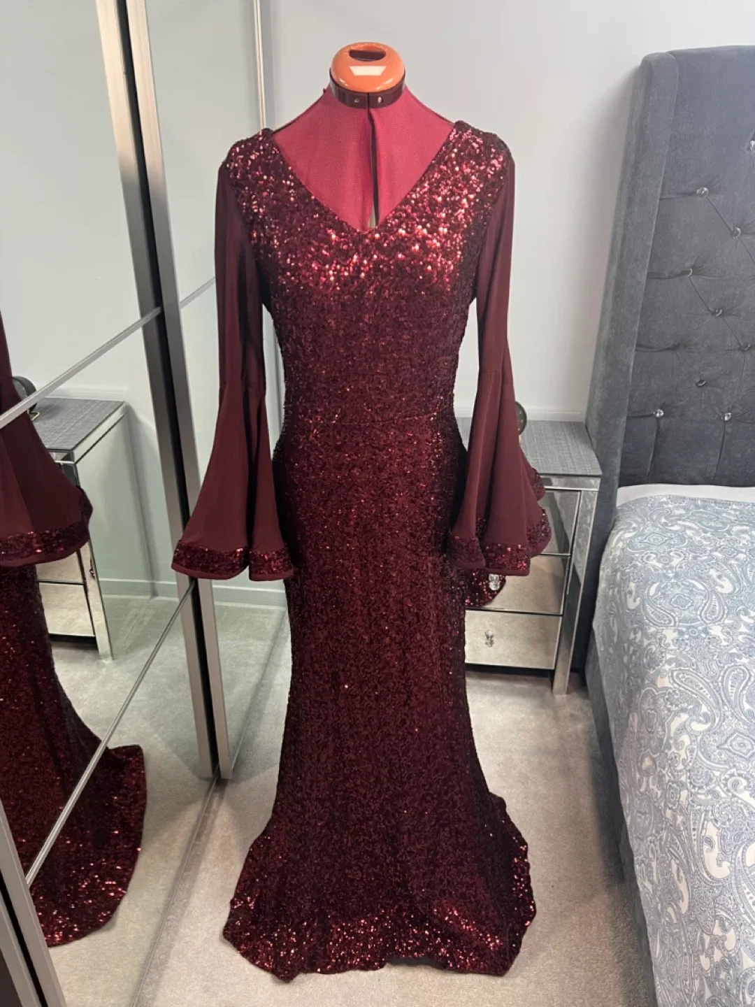 Burgundy Sequin Evening Gown