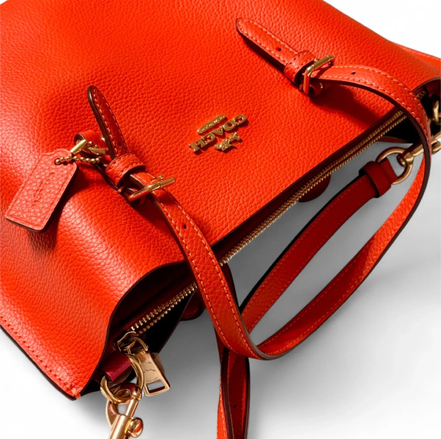 NWOT Coach Leather Mollie Tote - Mango/Orange image indicator(6)