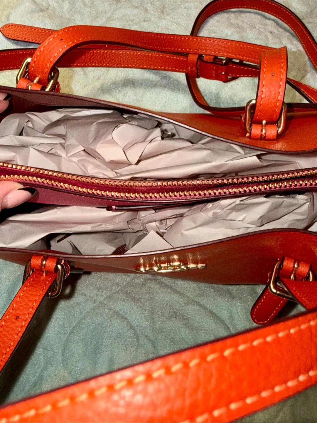 NWOT Coach Leather Mollie Tote - Mango/Orange image indicator(10)