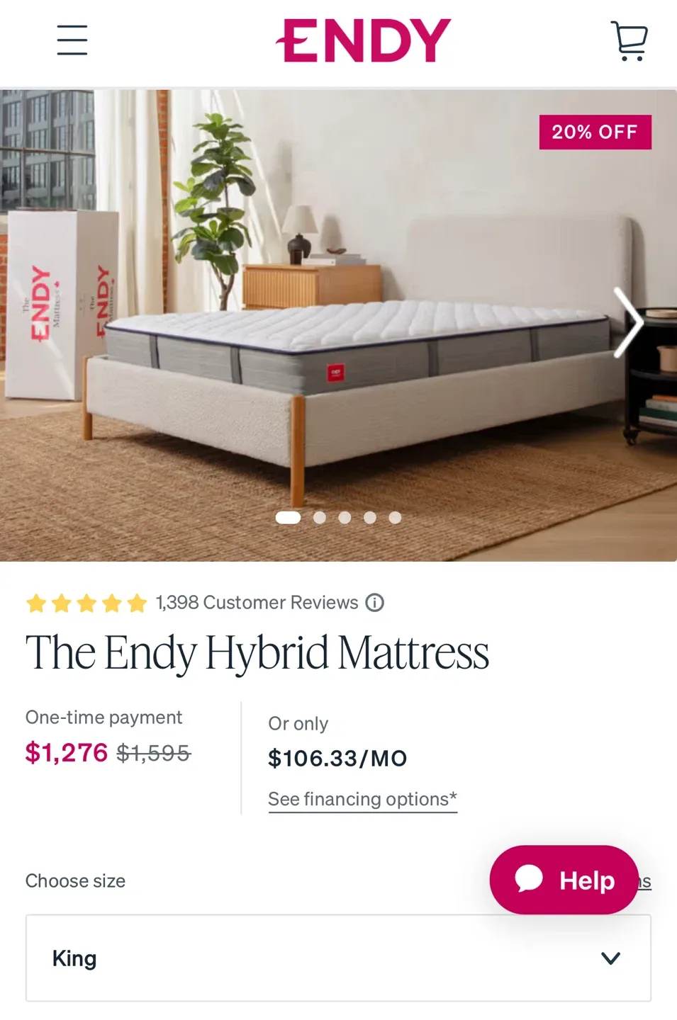 Endy Hybrid King Mattress
