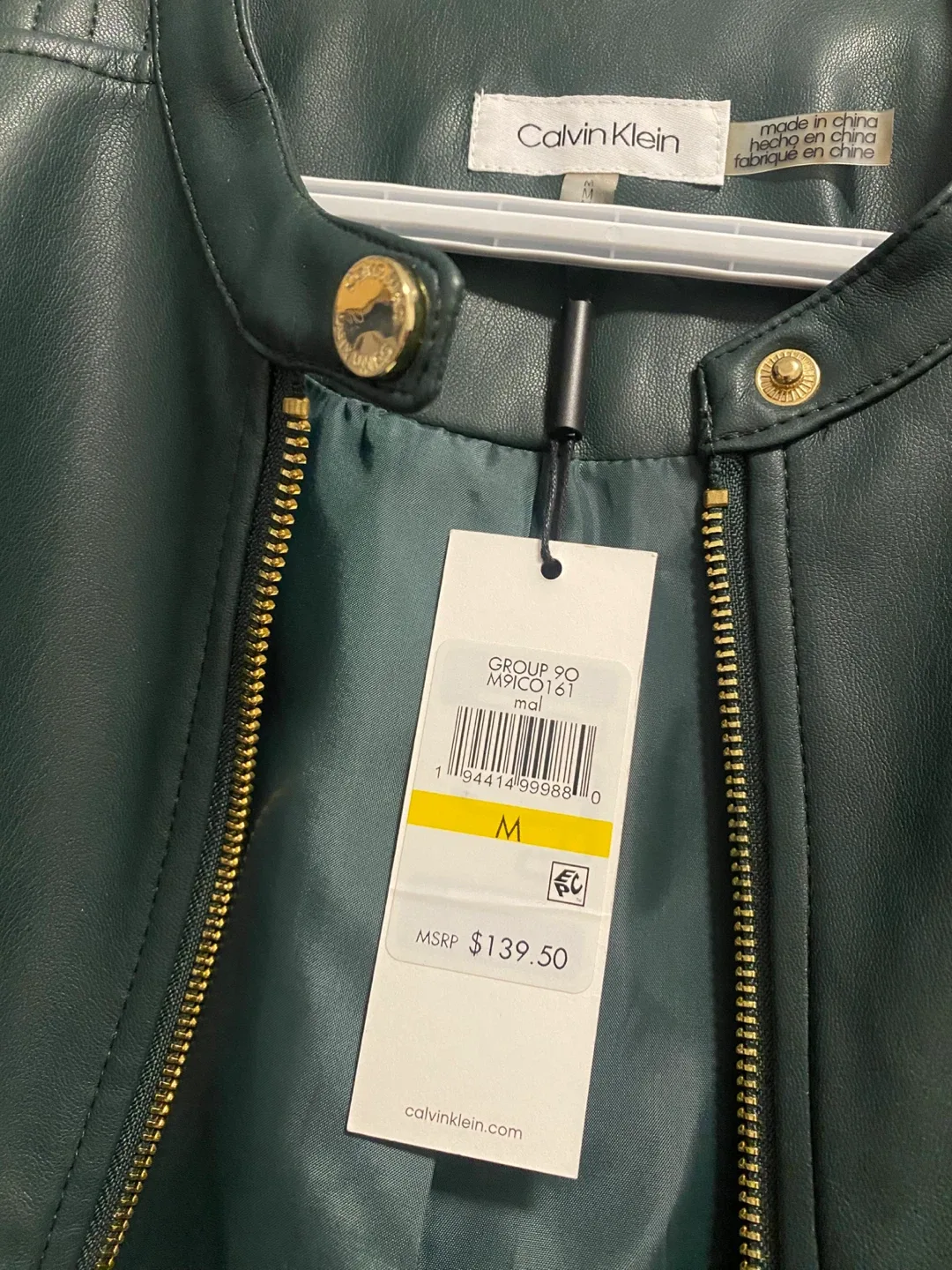 New (Unused) Calvin Klein Green Faux Leather Jacket - Size M image indicator(4)