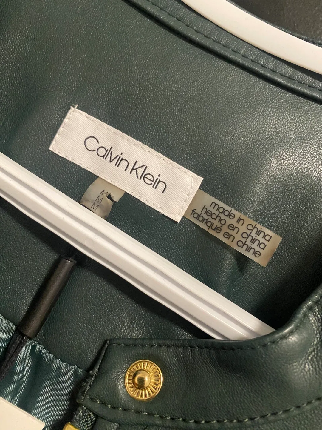 New (Unused) Calvin Klein Green Faux Leather Jacket - Size M image indicator(5)