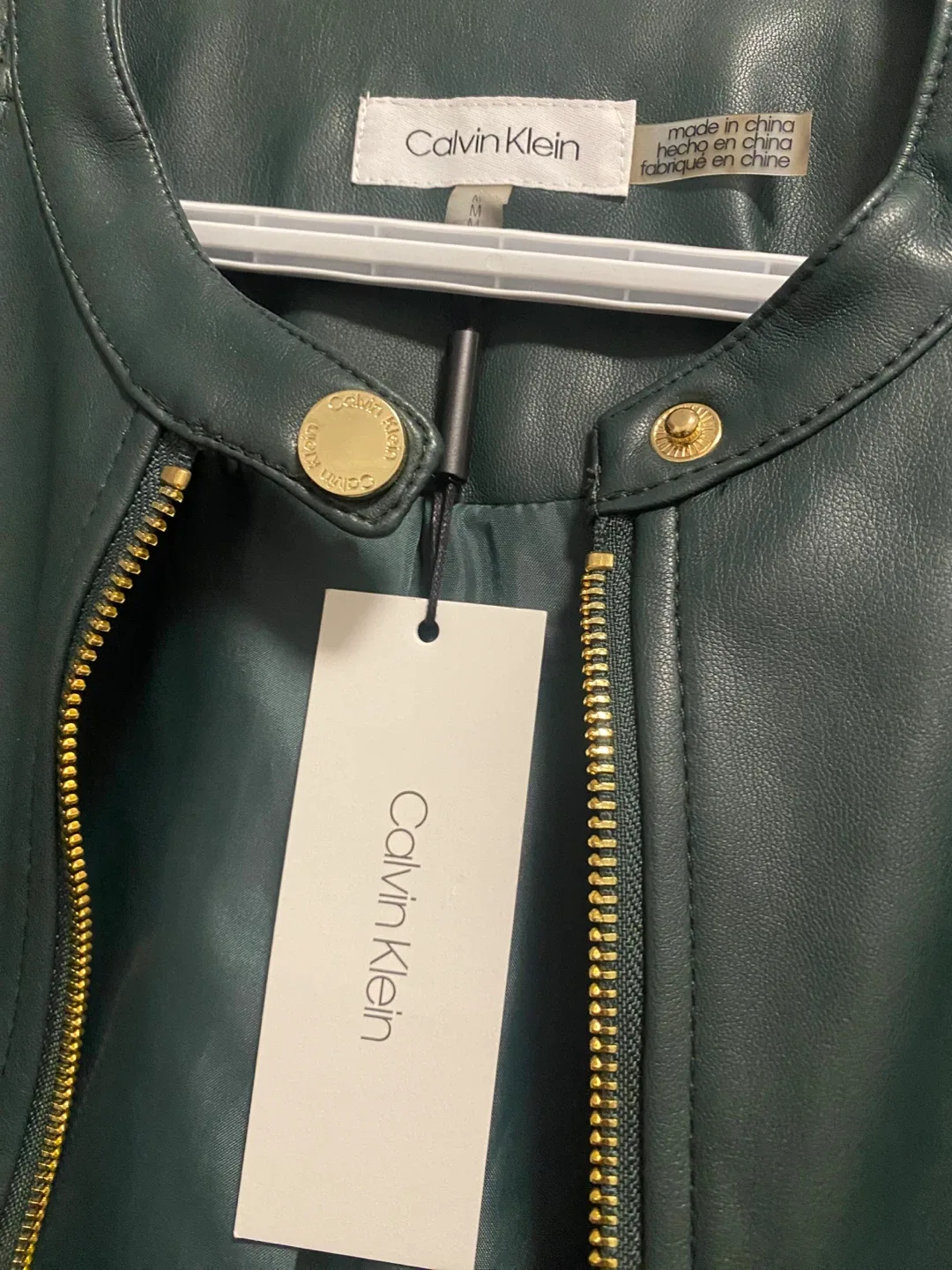 New (Unused) Calvin Klein Green Faux Leather Jacket - Size M image indicator(3)