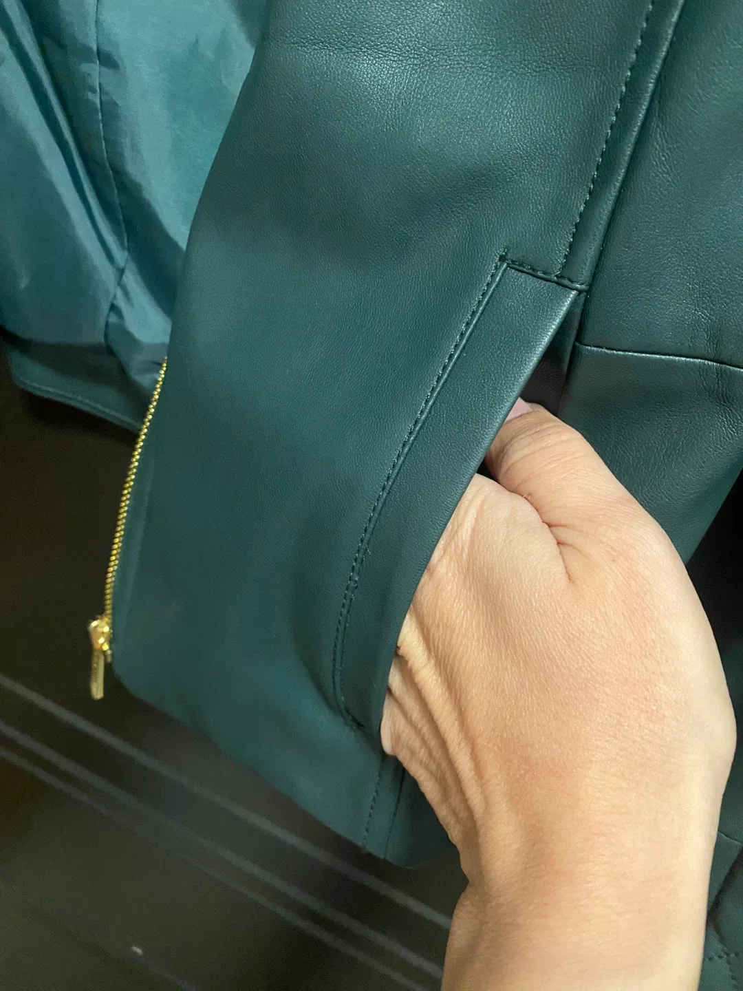 New (Unused) Calvin Klein Green Faux Leather Jacket - Size M image indicator(7)