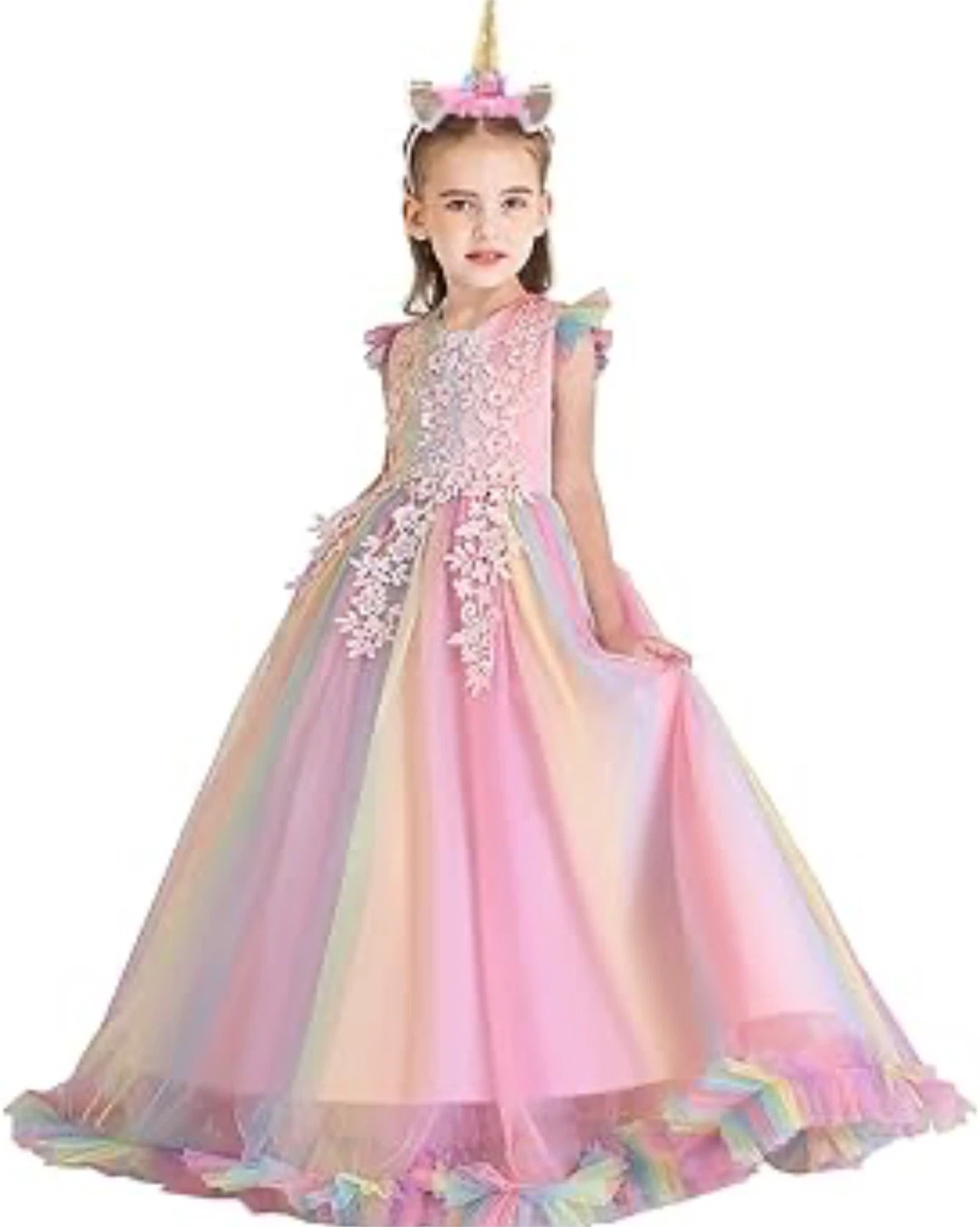 Ibtom Castle Girls Rainbow Unicorn Dress - Size 140