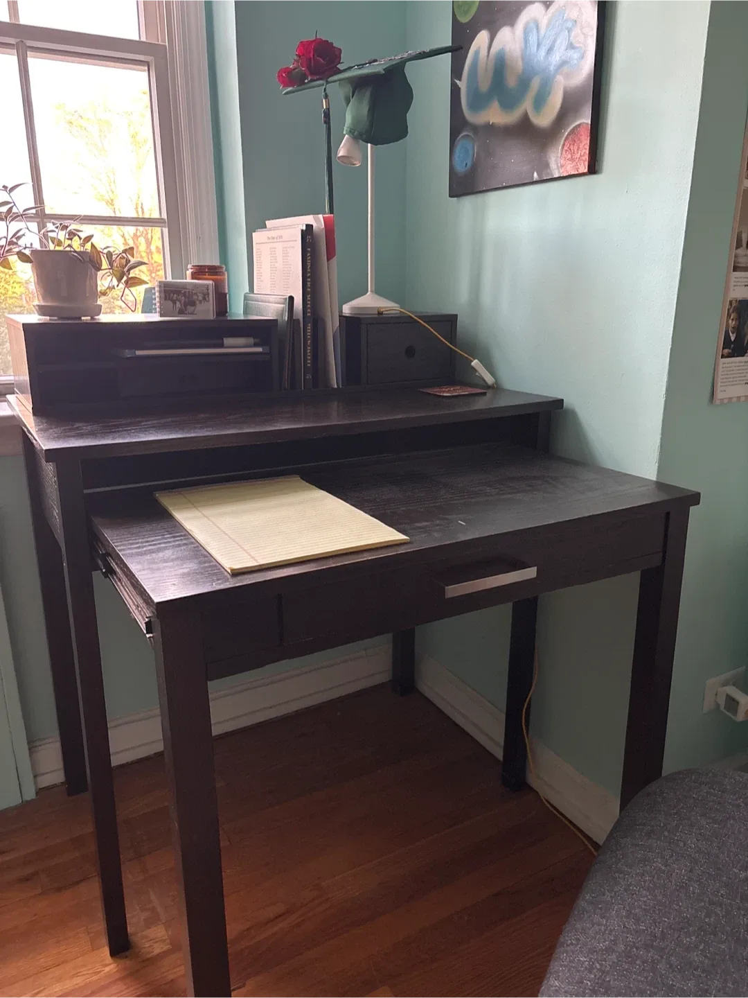 Dark Brown Desk with Pull-Out Drawer image indicator(2)