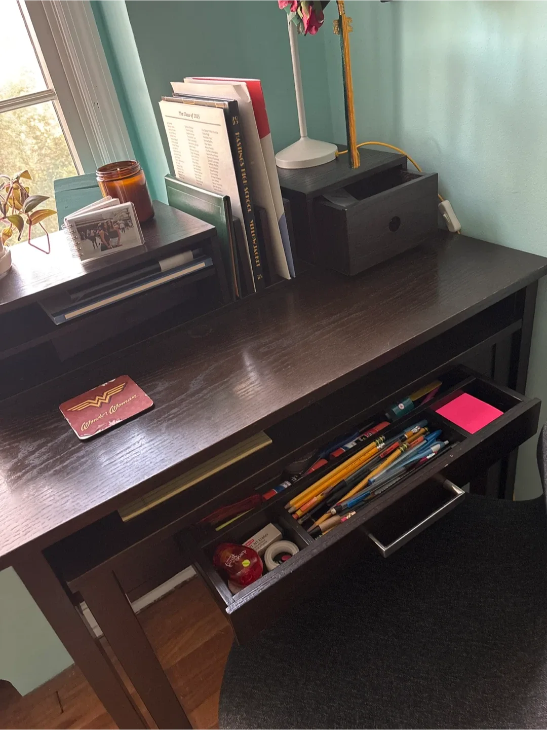 Dark Brown Desk with Pull-Out Drawer image indicator(4)